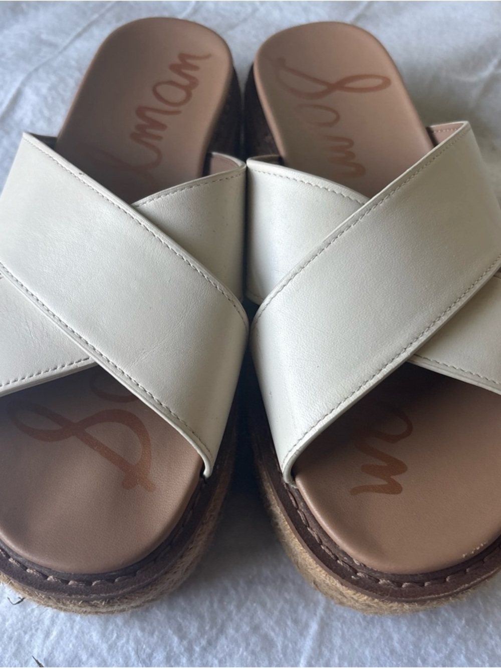 Sam Edelman Cream Crisscross Slide Mules with Espadrille Platform